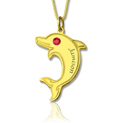 Dolphin Pendant Necklace with Birthstone  Name 18ct Gold Plated  - Name My Jewelry ™