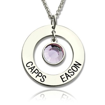 personalized Circle Name Pendant With Birthstone Silver  - Name My Jewelry ™
