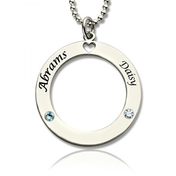 Engraved Circle of Love Name Necklace with Birthstone Silver  - Name My Jewelry ™