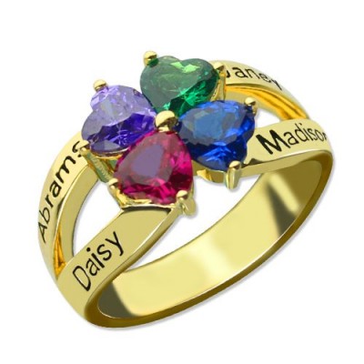 Family Ring for Mom Four Clover Hearts in 18ct Gold Plated - Name My Jewelry ™