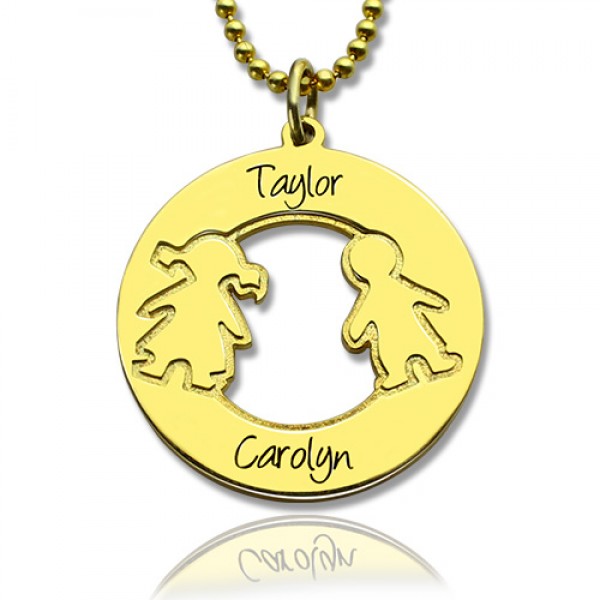 Circle Necklace Engraved Children Name Charms 18ct Gold Plated Silver925 - Name My Jewelry ™