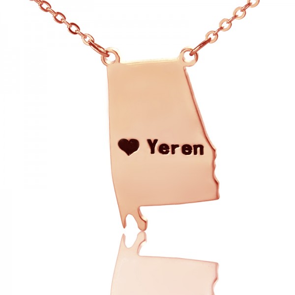 Custom Alabama State USA Map Necklace With Heart  Name Rose Gold - Name My Jewelry ™