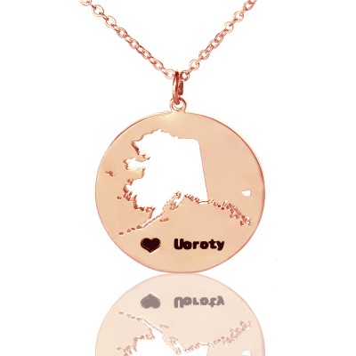 Custom Alaska Disc State Necklaces With Heart  Name Rose Gold - Name My Jewelry ™