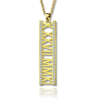 18ct Gold Plated Roman Numeral Necklace With Birthstone  - Name My Jewelry ™