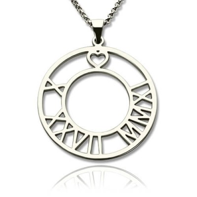Circle Roman Numeral Disc Necklace Sterling Silver - Name My Jewelry ™