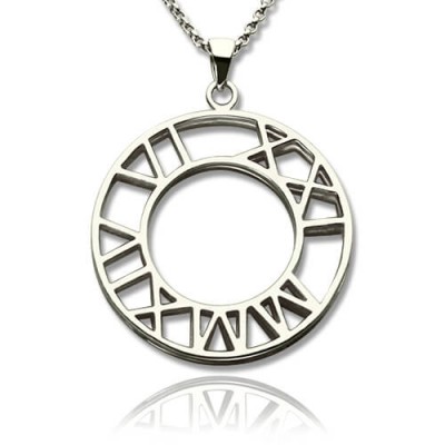 Double Circle Roman Numeral Necklace Clock Design Sterling Silver - Name My Jewelry ™