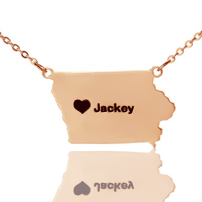 Iowa State USA Map Necklace With Heart  Name Rose Gold - Name My Jewelry ™