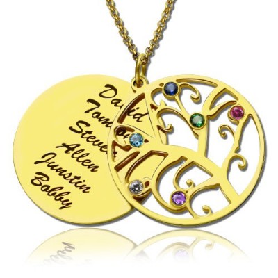 18ct Gold Plated Family Tree Birthstone Name Necklace  - Name My Jewelry ™