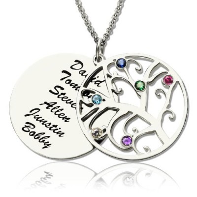 Family Tree Pendant Necklace With Birthstone Silver  - Name My Jewelry ™