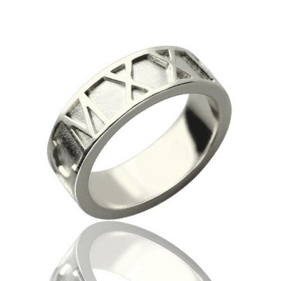 personalized Roman Numerals Band Ring Sterling Silver - Name My Jewelry ™