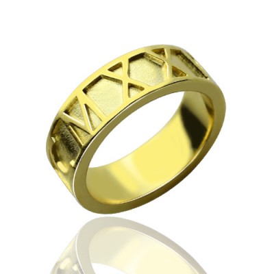 18ct Gold Plated Roman Numeral Date Rings - Name My Jewelry ™