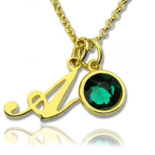 Custom Birthstone Initial Necklace 18ct Gold Plated  - Name My Jewelry ™