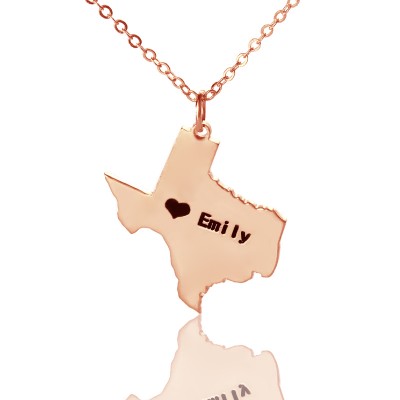 Texas State USA Map Necklace With Heart  Name Rose Gold - Name My Jewelry ™