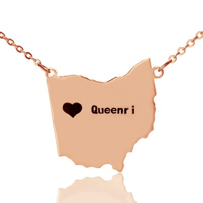 Custom Ohio State USA Map Necklace With Heart  Name Rose Gold - Name My Jewelry ™