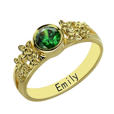 personalized Flower Engagement Birthstone Name Ring Gold Plated Silver  - Name My Jewelry ™