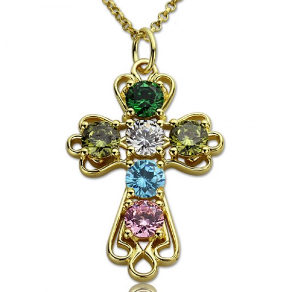 personalized Cross necklace with Birthstones Gold Plated Silver  - Name My Jewelry ™