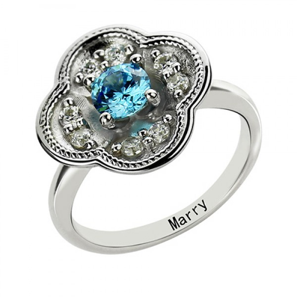 Birthstone Blossoming Love Engagement Ring Sterling Silver  - Name My Jewelry ™
