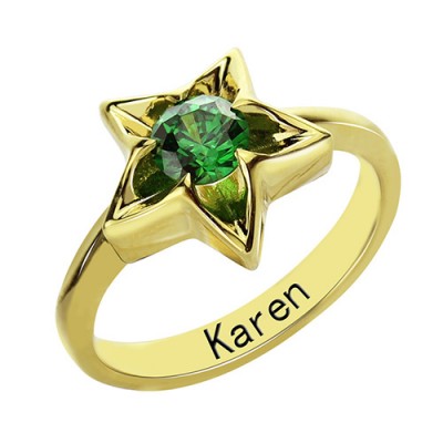personalized Star Ring with Birthstone Gold Plated Silver  - Name My Jewelry ™