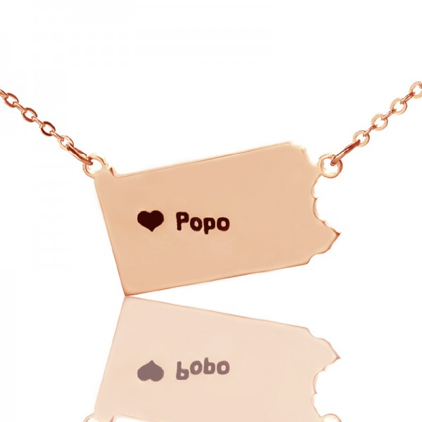 personalized PA State USA Map Necklace With Heart  Name Rose Gold - Name My Jewelry ™