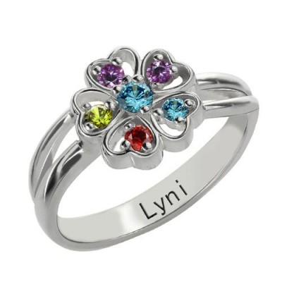 Promise Flower Ring Engraved Name  Birthstone Sterling Silver  - Name My Jewelry ™