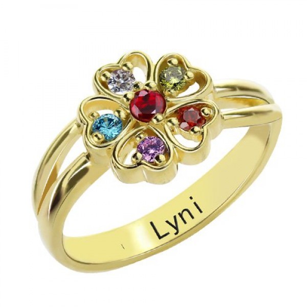 Birthstone Flower Promise Ring with Name 18ct Gold Plated  - Name My Jewelry ™