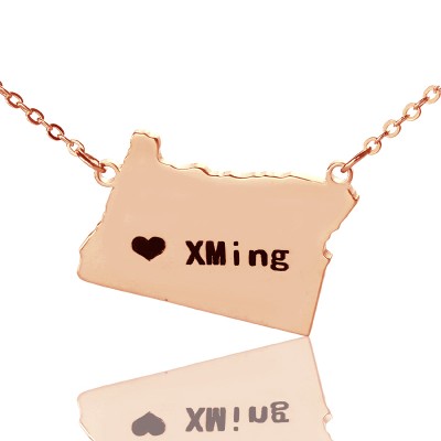 Custom Oregon State USA Map Necklace With Heart  Name Rose Gold - Name My Jewelry ™