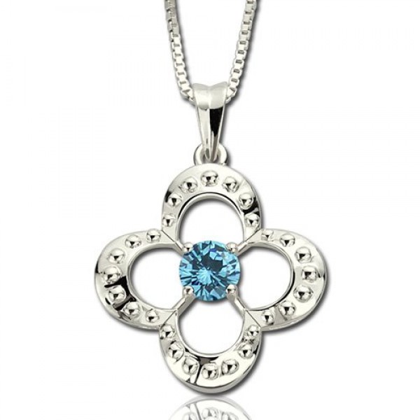Birthstone Four Clover Good Lucky Charm Necklace Sterling Silver  - Name My Jewelry ™