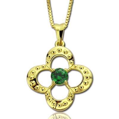 Clover Lucky Charm Necklace with Birthstone 18ct Gold Plated  - Name My Jewelry ™