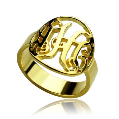 Custom Circle Cut Out Monogrammed Ring 18ct Gold Plated - Name My Jewelry ™