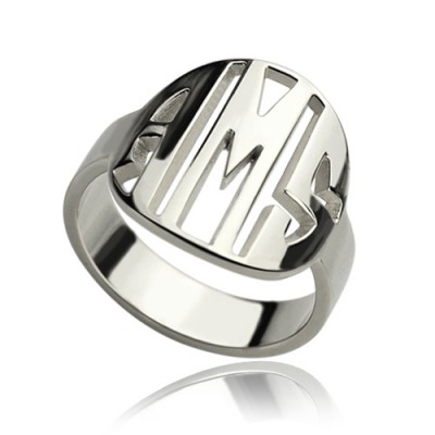personalized Cut Out Block Monogram Ring Sterling Silver - Name My Jewelry ™