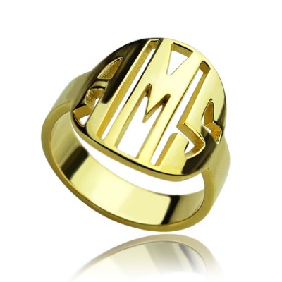 personalized Block Circle Monogram Ring 18ct Gold Plated - Name My Jewelry ™