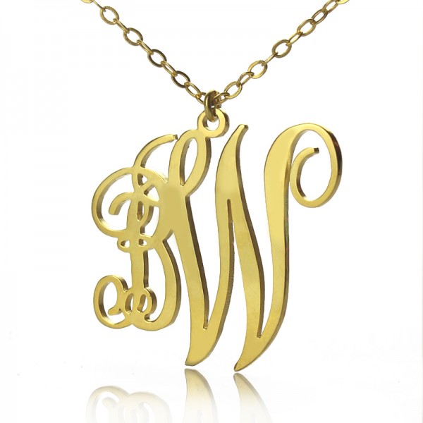Personailzed Vine Font 2 Initial Monogram Necklace 18ct Gold Plated - Name My Jewelry ™