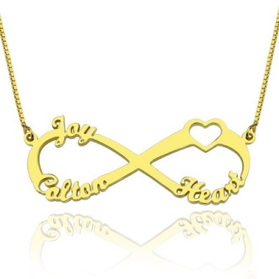 Heart Infinity Necklace 3 Names 18ct Gold Plated - Name My Jewelry ™
