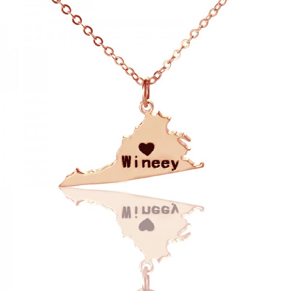 Virginia State USA Map Necklace With Heart  Name Rose Gold - Name My Jewelry ™