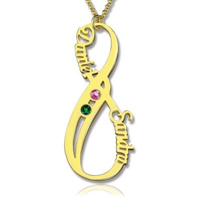 Vertical Infinity Name Necklace with Birthstones 18ct Gold Plated  - Name My Jewelry ™
