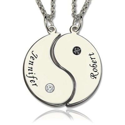 Gifts for Him  Her - Yin Yang Necklace Set with Name  Birthstone  - Name My Jewelry ™