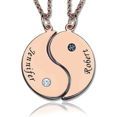 Yin Yang 2 names Necklace with Birthstone Rose Gold  - Name My Jewelry ™