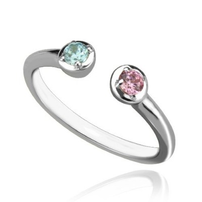 2 Stone Dual Birthstone Cuff Ring Sterling Silver  - Name My Jewelry ™