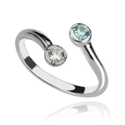 Dual Drops Birthstone Ring In Sterling Silver  - Name My Jewelry ™