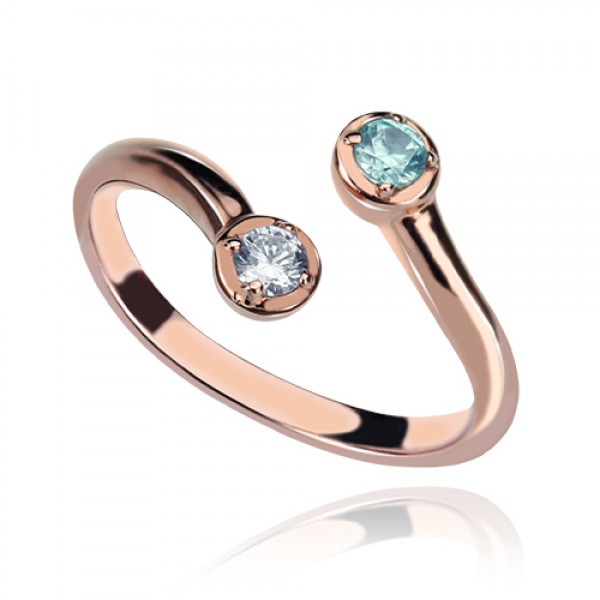 Dual Drops Birthstone Ring 18ct Rose Gold Plated  - Name My Jewelry ™