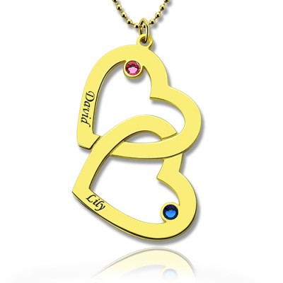 Custom Birthstone Heart in Heart Name Necklace 18ct Gold Plated  - Name My Jewelry ™