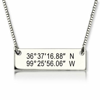 Custom Silver Latitude Longitude Coordinates Address Necklace - Name My Jewelry ™