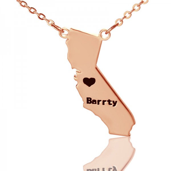 California State Shaped Necklaces With Heart  Name 18ct Rose Gold Plated - Name My Jewelry ™