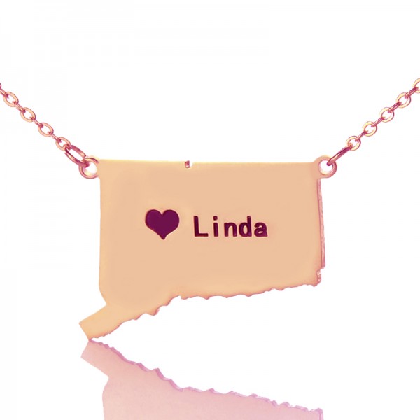 Connecticut Connecticut State Shaped Necklaces With Heart  Name Rose Gold - Name My Jewelry ™