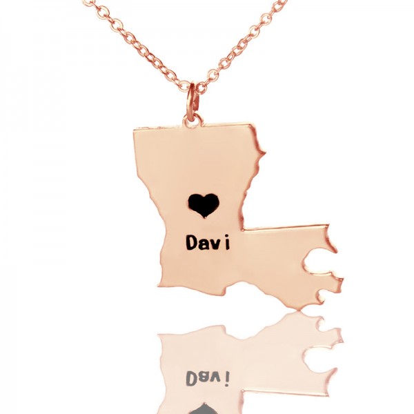 Custom Louisiana State Shaped Necklaces With Heart  Name Rose Gold - Name My Jewelry ™