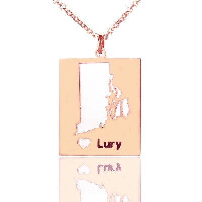 personalized Rhode State Dog Tag With Heart  Name Rose Gold Plate - Name My Jewelry ™