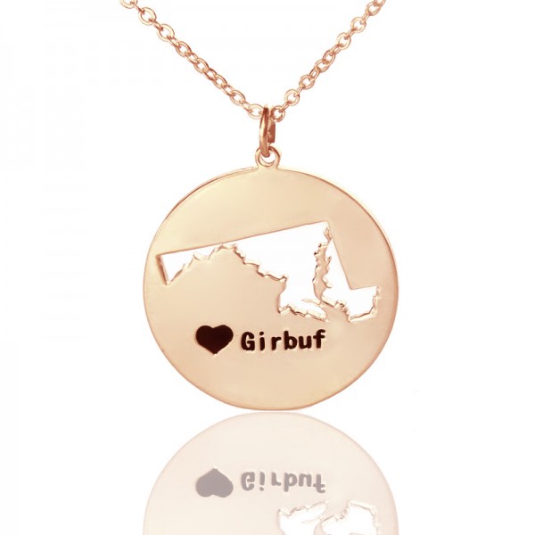 Custom Maryland Disc State Necklaces With Heart  Name Rose Gold - Name My Jewelry ™