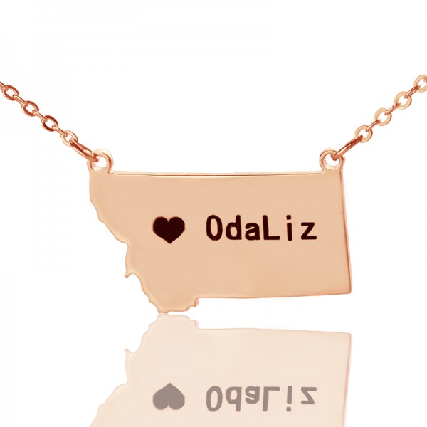 Custom Montana State Shaped Necklaces With Heart  Name Rose Gold - Name My Jewelry ™