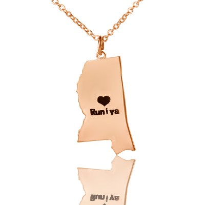 Mississippi State Shaped Necklaces With Heart  Name Rose Gold - Name My Jewelry ™