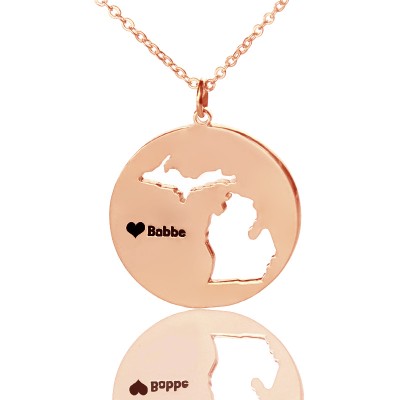 Custom Michigan Disc State Necklaces With Heart  Name Rose Gold - Name My Jewelry ™